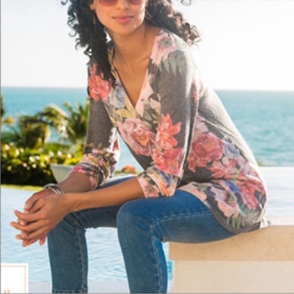 Soft Surroundings Midnight Blooms Floral Lightweight Sweater PS Cottagecore - Picture 3 of 15